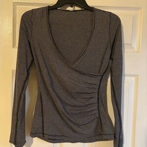 Lululemon Striped V-Neck Long Sleeve Top